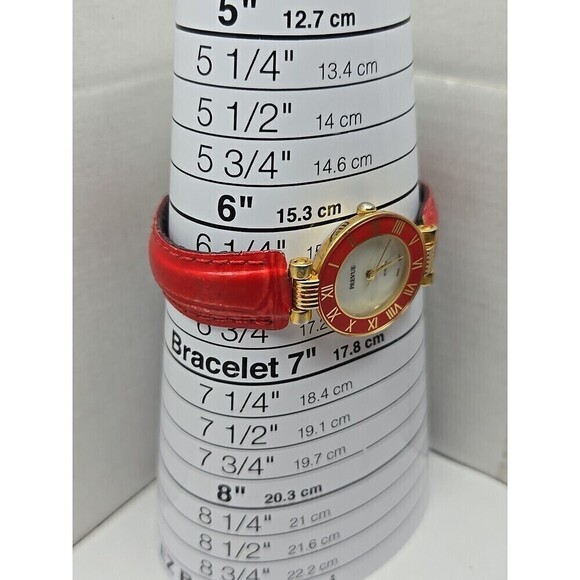Vintage Prevue Timewear V3060 Ladies Red Enamel Bezel Watch New Battery Unique main image 10
